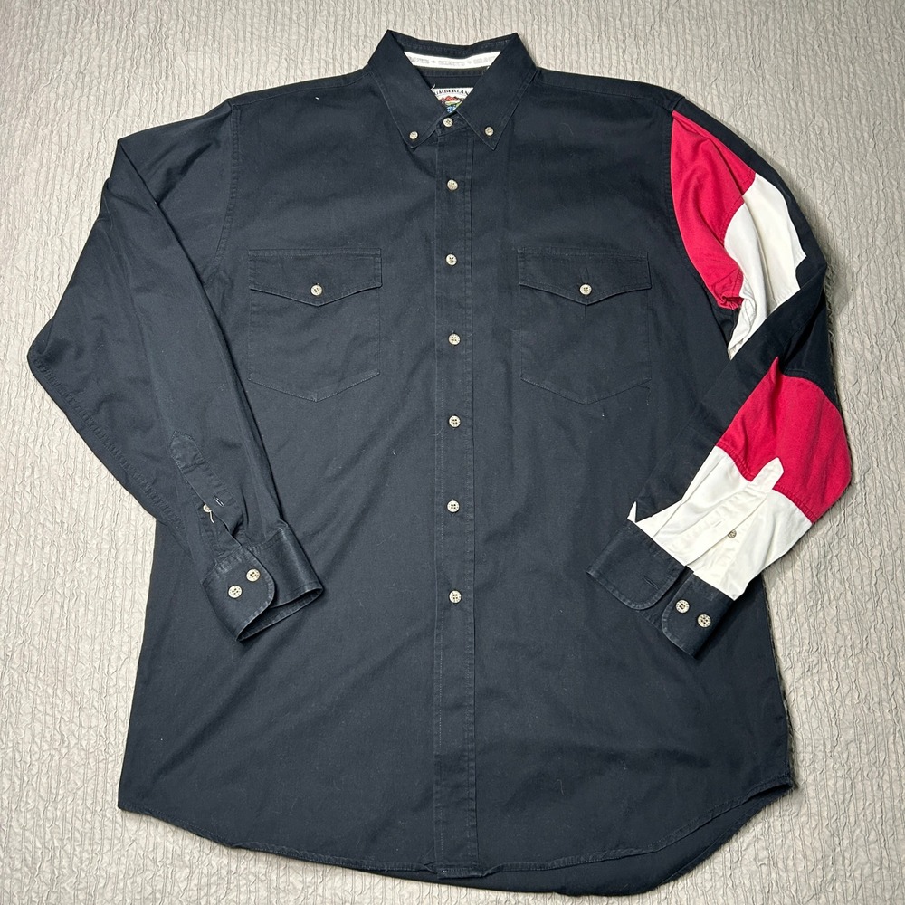 Cumberland Outfitters Mens L Black Colorblock Sleeve Western Button Down Shirt